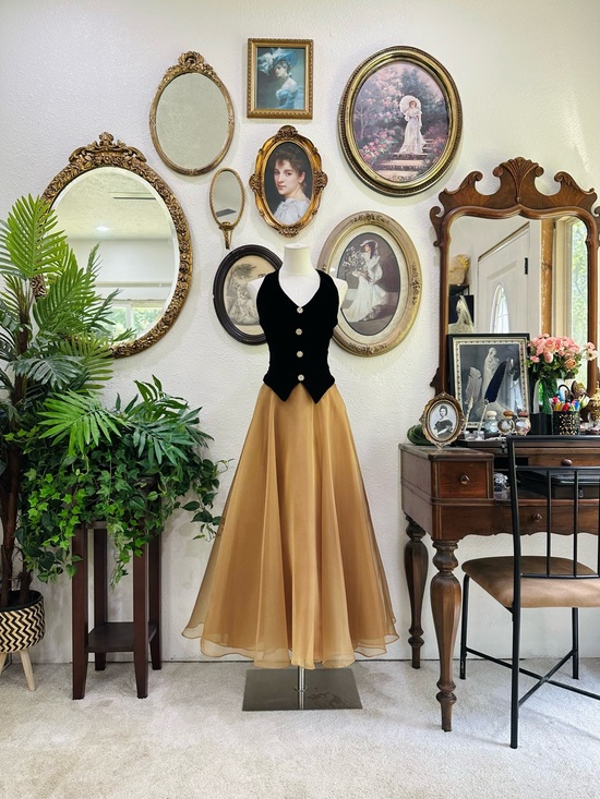 Dior Dresses & Skirts - Vintage Dollar Velvet Gold Evening Gown